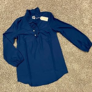 NWT Mud Pie Whitney Ruffle Neck Navy Blue Tunic, XS